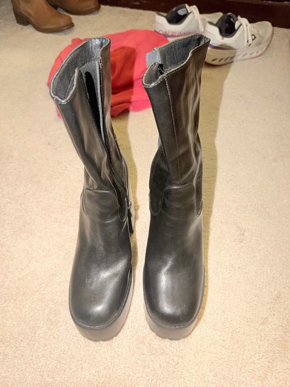 Princess Polly Black Platform Mid-Calf Zip Heeled Boots - Picture 3 of 6